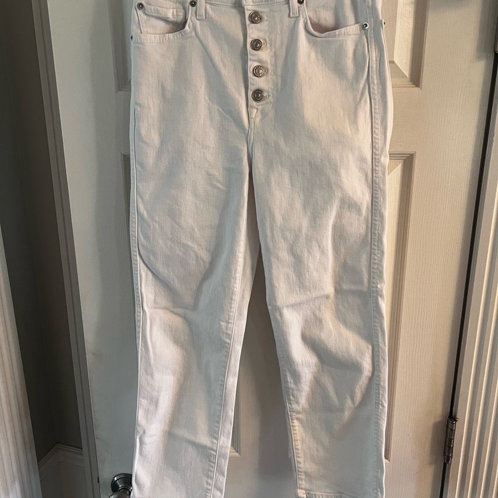 7 For All Mankind White High-Rise Button-Fly Women’s Jeans